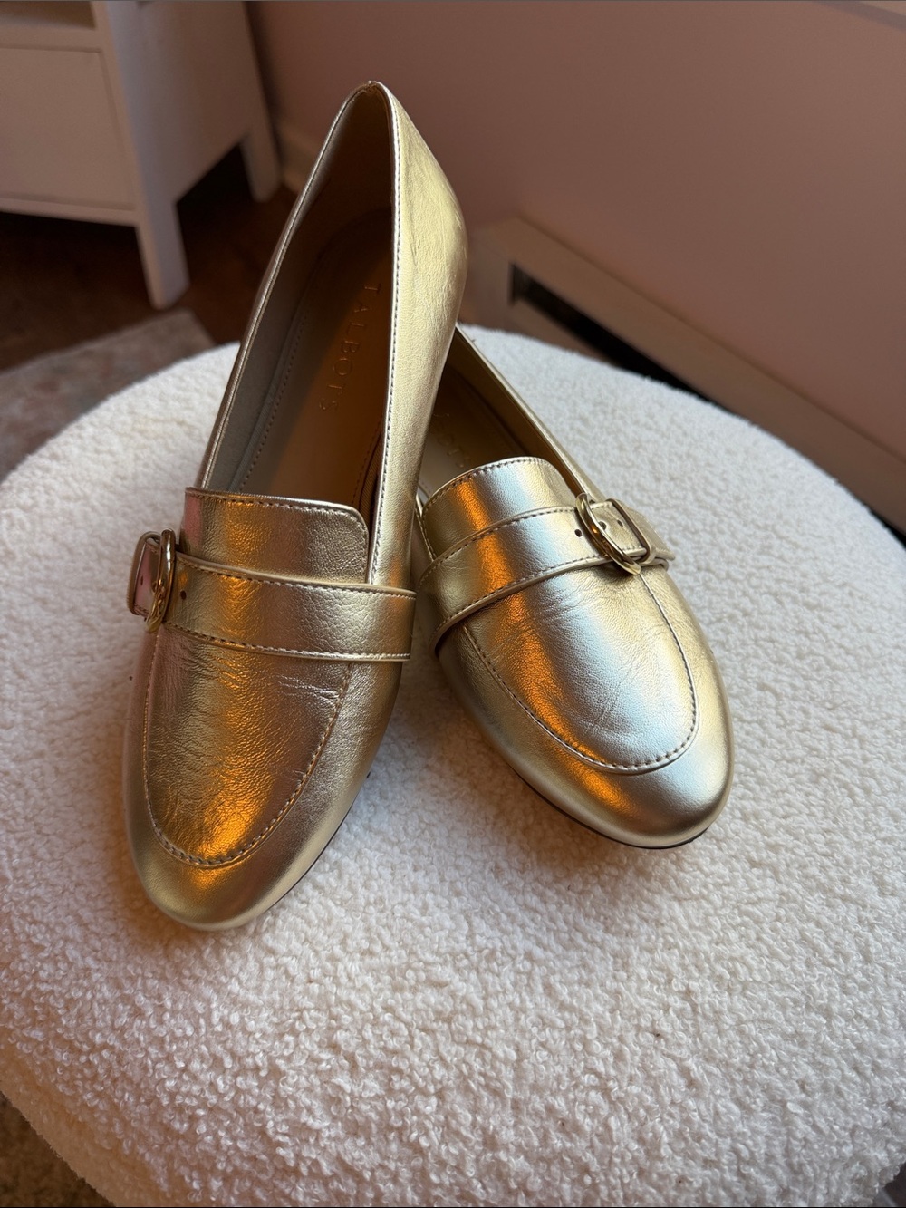 Talbots Metallic Gold Buckle Loafers